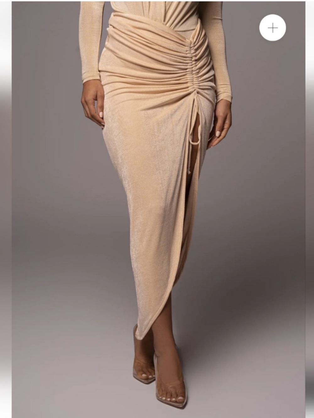 JLUXLABEL Asymmetrical Ruched Skirt in Buttercream - Size Small - NWT - So Chic